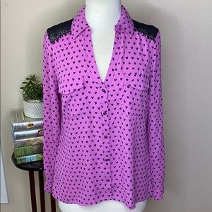 Candie’s Button Front Blouse Heart Print Medium